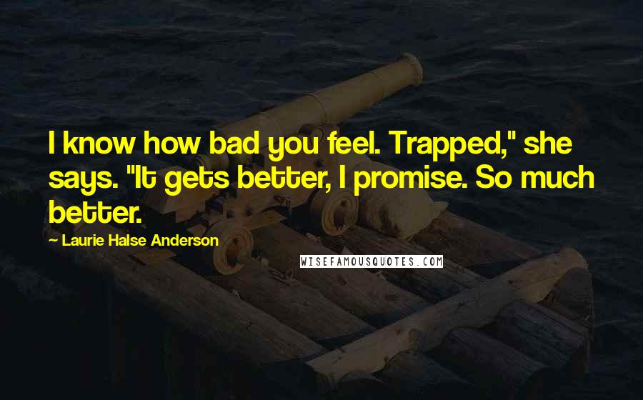 Laurie Halse Anderson Quotes: I know how bad you feel. Trapped," she says. "It gets better, I promise. So much better.