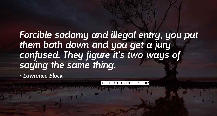 Lawrence Block Quotes: Forcible sodomy and illegal entry, you put them both down and you get a jury confused. They figure it's two ways of saying the same thing.