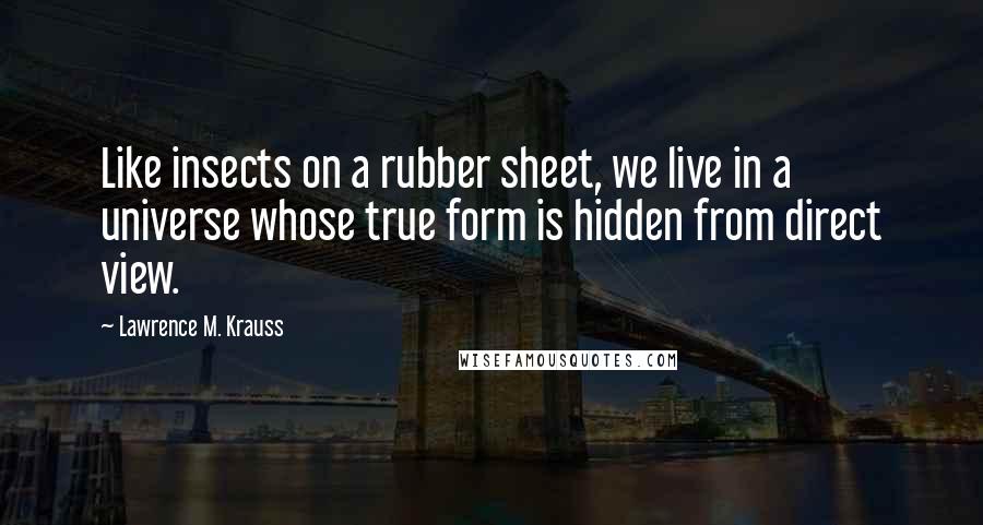 Lawrence M. Krauss Quotes: Like insects on a rubber sheet, we live in a universe whose true form is hidden from direct view.