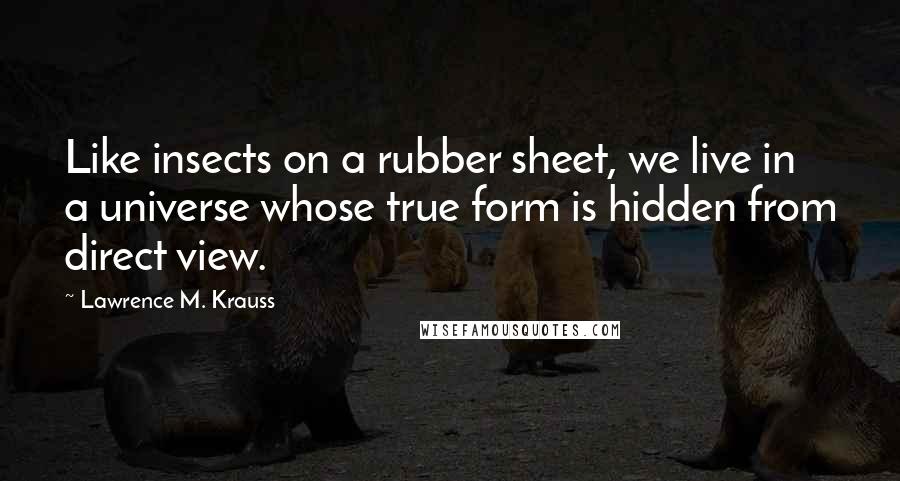 Lawrence M. Krauss Quotes: Like insects on a rubber sheet, we live in a universe whose true form is hidden from direct view.