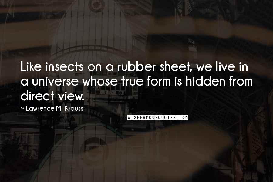 Lawrence M. Krauss Quotes: Like insects on a rubber sheet, we live in a universe whose true form is hidden from direct view.