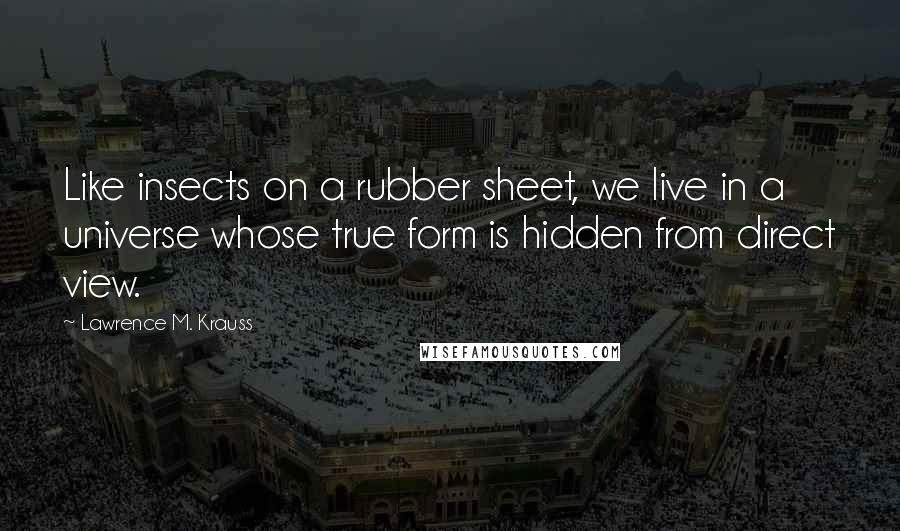 Lawrence M. Krauss Quotes: Like insects on a rubber sheet, we live in a universe whose true form is hidden from direct view.