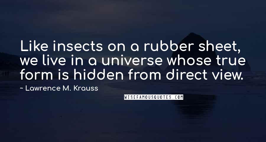Lawrence M. Krauss Quotes: Like insects on a rubber sheet, we live in a universe whose true form is hidden from direct view.