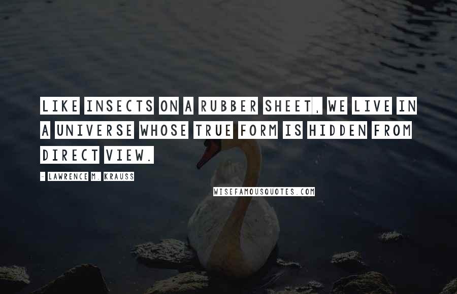 Lawrence M. Krauss Quotes: Like insects on a rubber sheet, we live in a universe whose true form is hidden from direct view.