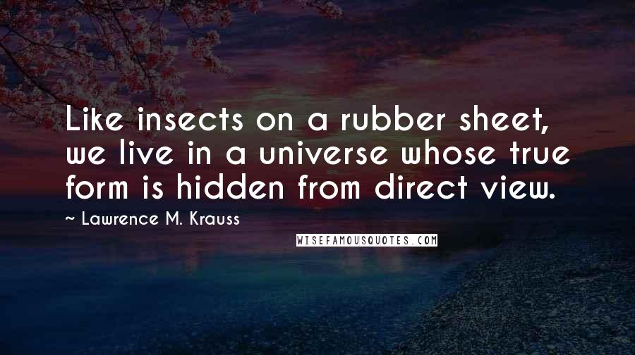 Lawrence M. Krauss Quotes: Like insects on a rubber sheet, we live in a universe whose true form is hidden from direct view.