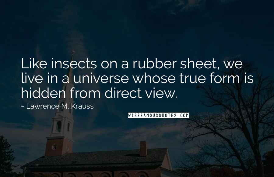 Lawrence M. Krauss Quotes: Like insects on a rubber sheet, we live in a universe whose true form is hidden from direct view.