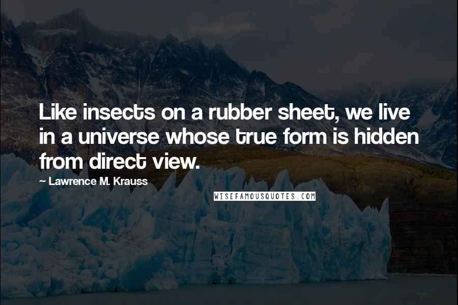 Lawrence M. Krauss Quotes: Like insects on a rubber sheet, we live in a universe whose true form is hidden from direct view.