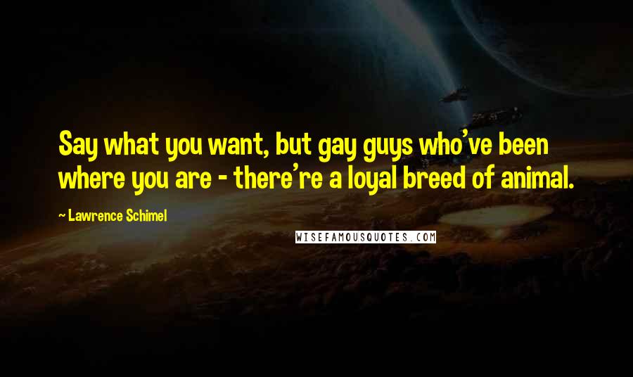 Lawrence Schimel Quotes: Say what you want, but gay guys who've been where you are - there're a loyal breed of animal.