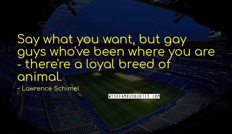 Lawrence Schimel Quotes: Say what you want, but gay guys who've been where you are - there're a loyal breed of animal.