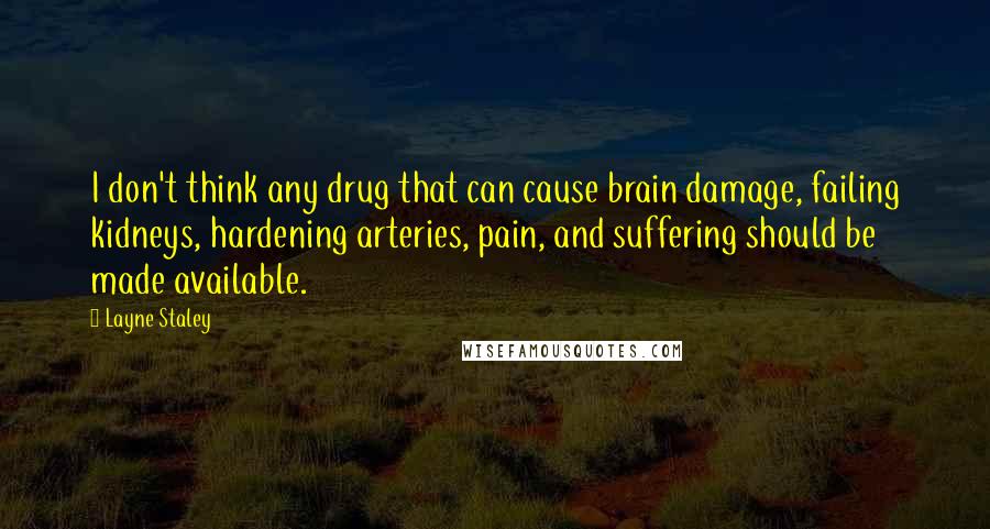 Layne Staley Quotes: I don't think any drug that can cause brain damage, failing kidneys, hardening arteries, pain, and suffering should be made available.