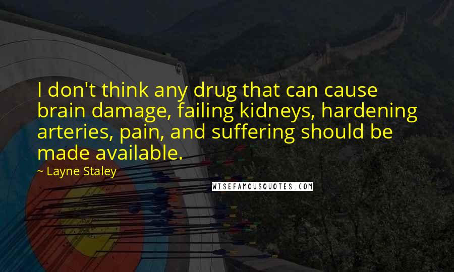 Layne Staley Quotes: I don't think any drug that can cause brain damage, failing kidneys, hardening arteries, pain, and suffering should be made available.