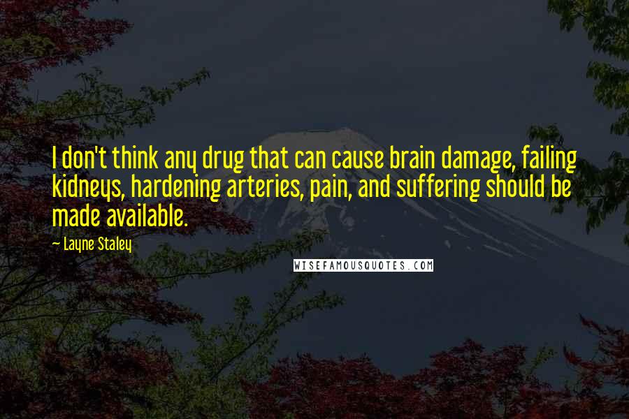 Layne Staley Quotes: I don't think any drug that can cause brain damage, failing kidneys, hardening arteries, pain, and suffering should be made available.