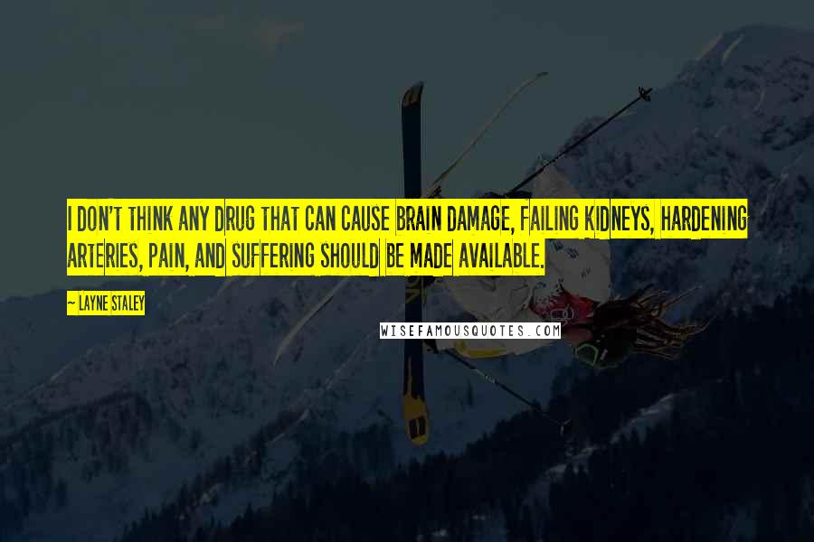 Layne Staley Quotes: I don't think any drug that can cause brain damage, failing kidneys, hardening arteries, pain, and suffering should be made available.