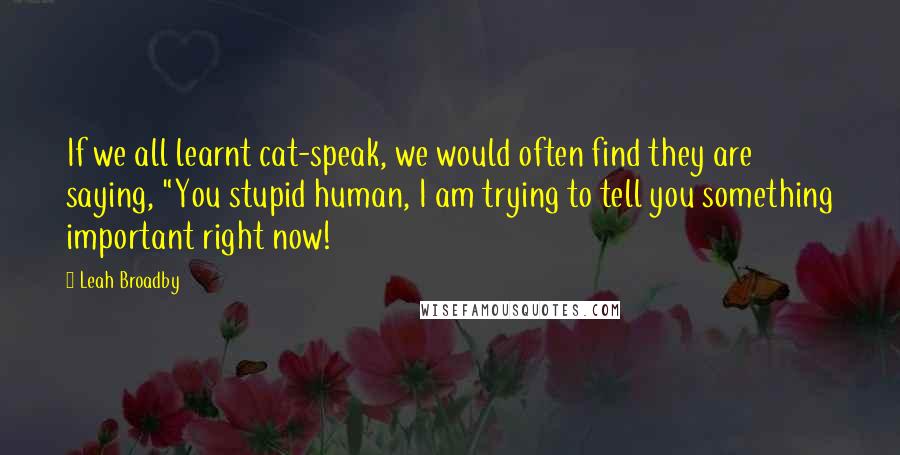 Leah Broadby Quotes: If we all learnt cat-speak, we would often find they are saying, "You stupid human, I am trying to tell you something important right now!