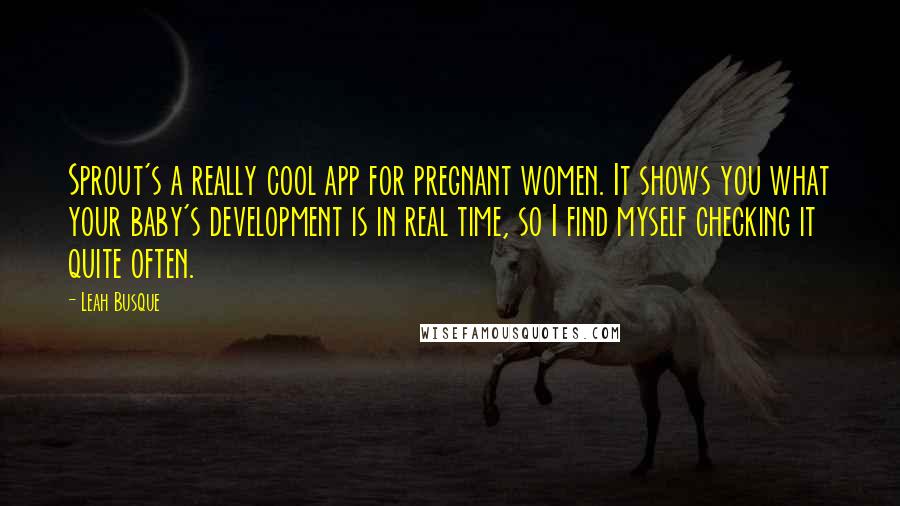 Leah Busque Quotes: Sprout's a really cool app for pregnant women. It shows you what your baby's development is in real time, so I find myself checking it quite often.