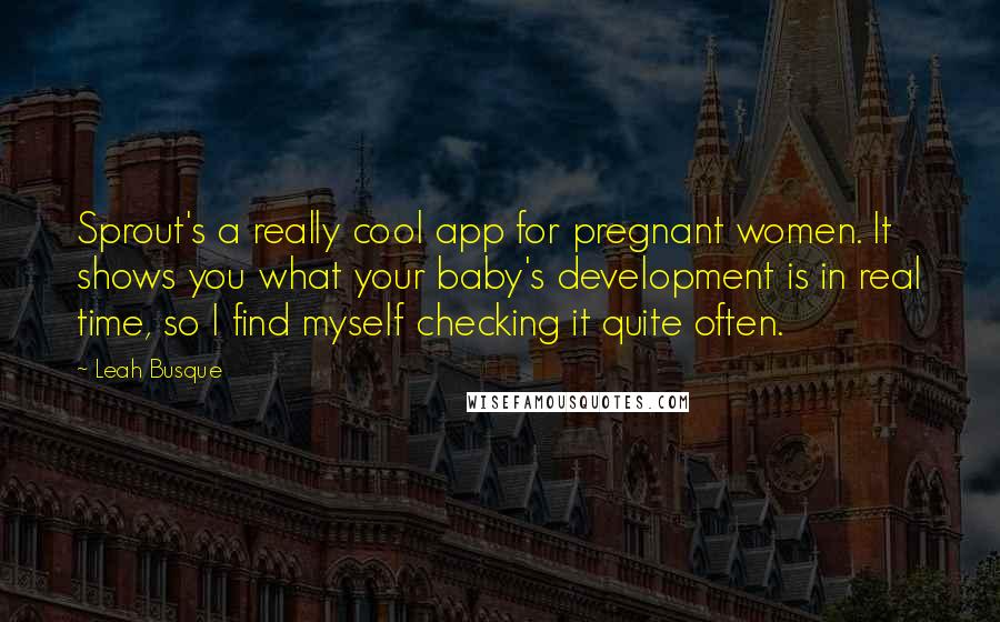 Leah Busque Quotes: Sprout's a really cool app for pregnant women. It shows you what your baby's development is in real time, so I find myself checking it quite often.