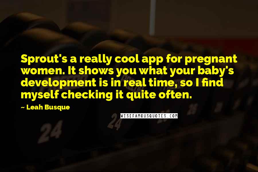 Leah Busque Quotes: Sprout's a really cool app for pregnant women. It shows you what your baby's development is in real time, so I find myself checking it quite often.