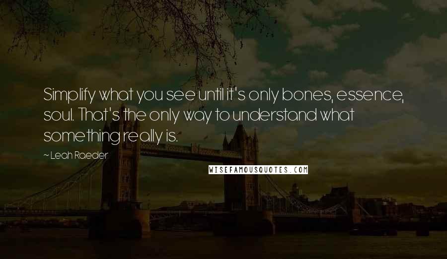 Leah Raeder Quotes: Simplify what you see until it's only bones, essence, soul. That's the only way to understand what something really is.