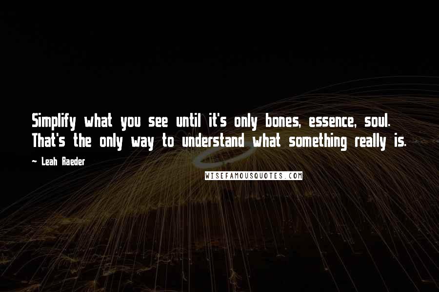 Leah Raeder Quotes: Simplify what you see until it's only bones, essence, soul. That's the only way to understand what something really is.