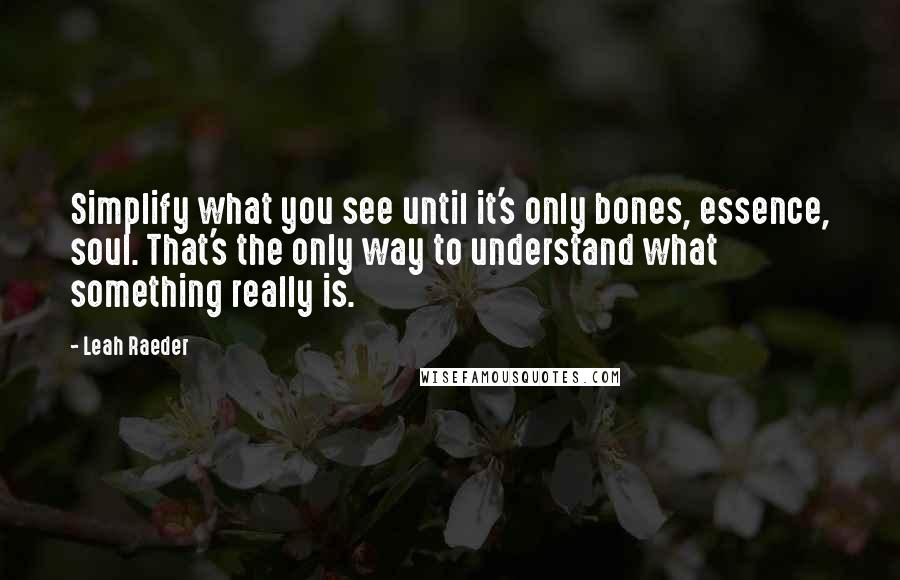 Leah Raeder Quotes: Simplify what you see until it's only bones, essence, soul. That's the only way to understand what something really is.