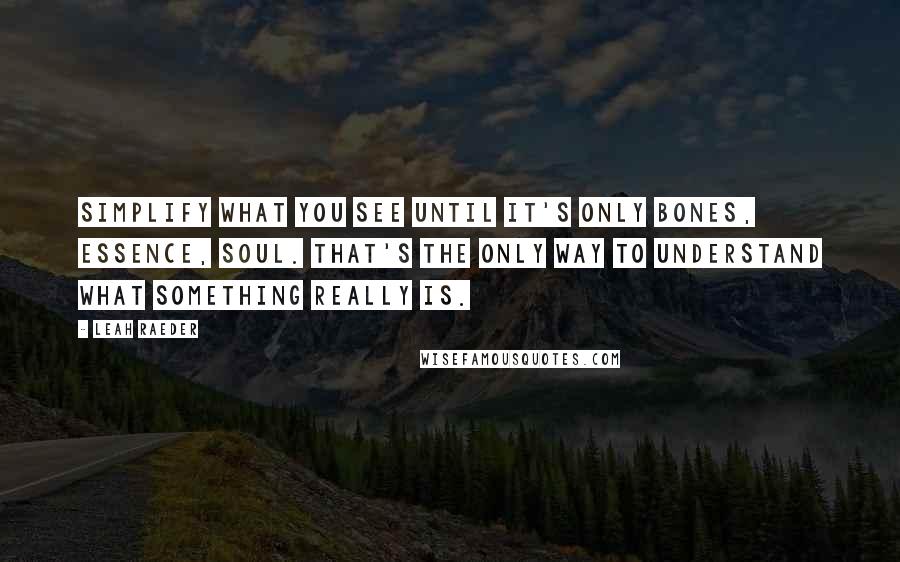 Leah Raeder Quotes: Simplify what you see until it's only bones, essence, soul. That's the only way to understand what something really is.