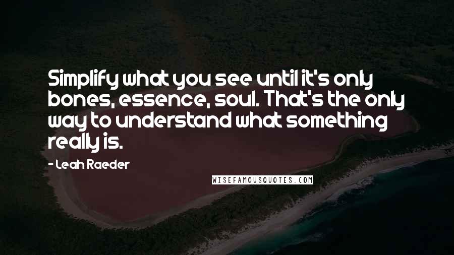 Leah Raeder Quotes: Simplify what you see until it's only bones, essence, soul. That's the only way to understand what something really is.