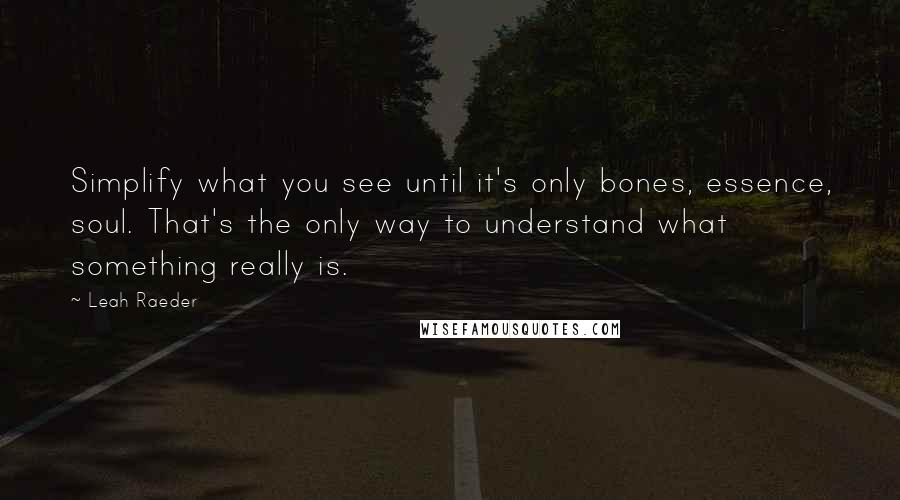 Leah Raeder Quotes: Simplify what you see until it's only bones, essence, soul. That's the only way to understand what something really is.