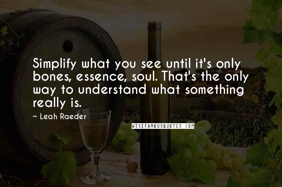 Leah Raeder Quotes: Simplify what you see until it's only bones, essence, soul. That's the only way to understand what something really is.
