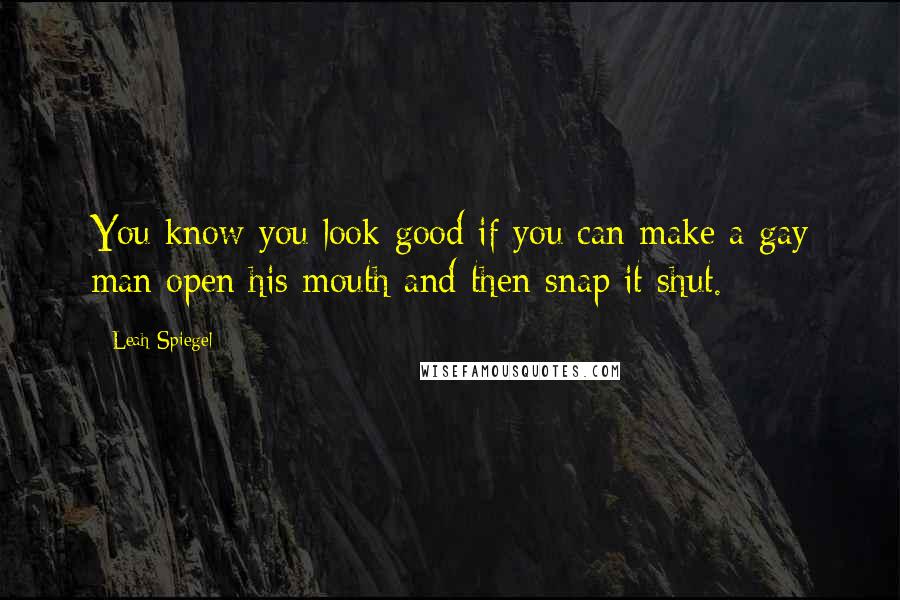 Leah Spiegel Quotes: You know you look good if you can make a gay man open his mouth and then snap it shut.