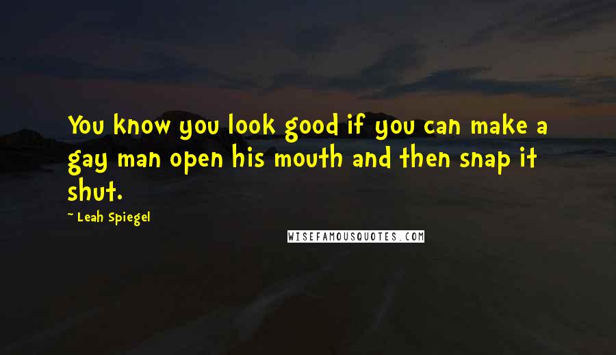 Leah Spiegel Quotes: You know you look good if you can make a gay man open his mouth and then snap it shut.
