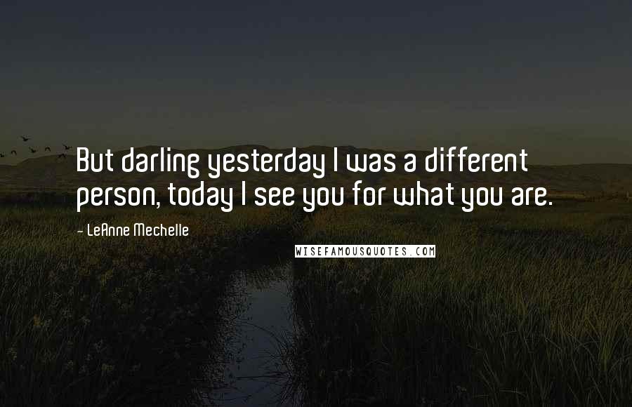 LeAnne Mechelle Quotes: But darling yesterday I was a different person, today I see you for what you are.