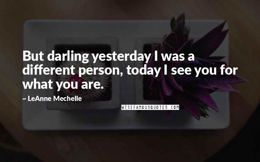 LeAnne Mechelle Quotes: But darling yesterday I was a different person, today I see you for what you are.