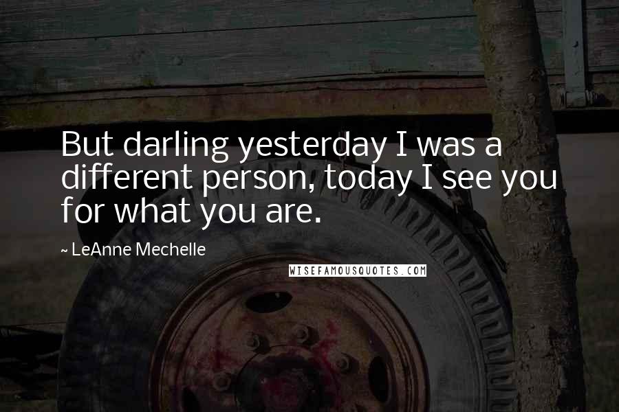 LeAnne Mechelle Quotes: But darling yesterday I was a different person, today I see you for what you are.