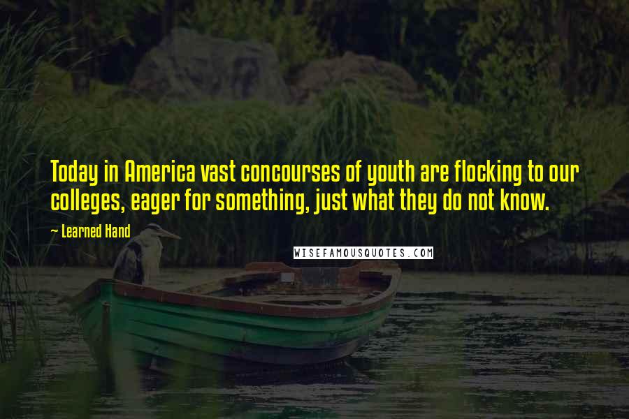 Learned Hand Quotes: Today in America vast concourses of youth are flocking to our colleges, eager for something, just what they do not know.