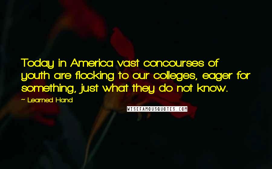 Learned Hand Quotes: Today in America vast concourses of youth are flocking to our colleges, eager for something, just what they do not know.