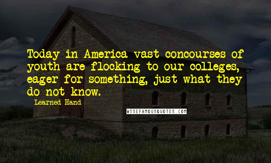 Learned Hand Quotes: Today in America vast concourses of youth are flocking to our colleges, eager for something, just what they do not know.