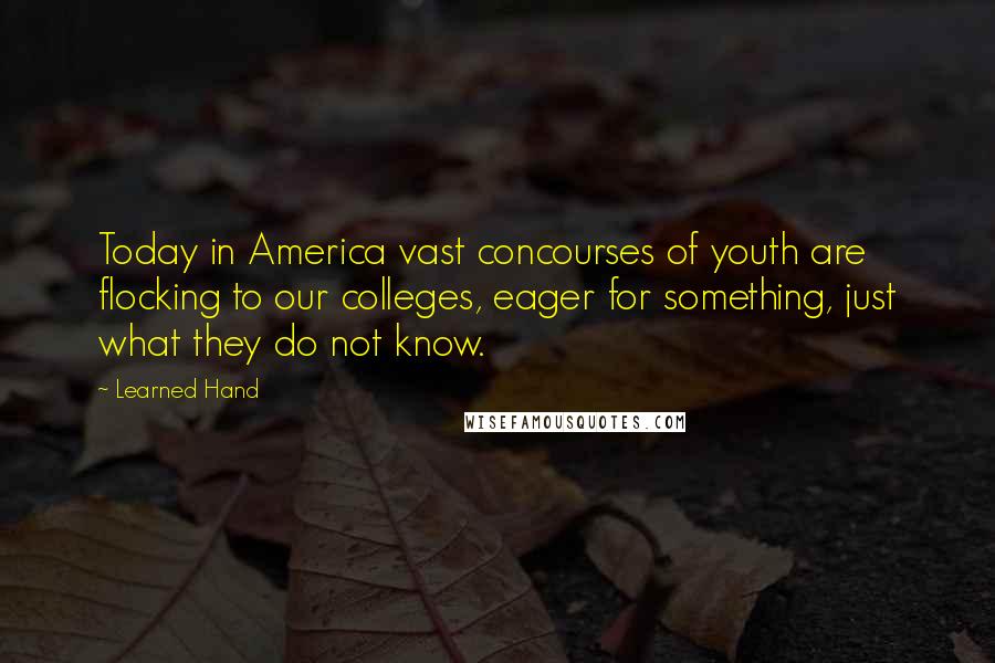 Learned Hand Quotes: Today in America vast concourses of youth are flocking to our colleges, eager for something, just what they do not know.