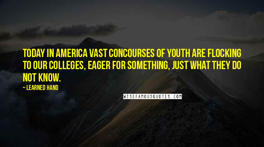 Learned Hand Quotes: Today in America vast concourses of youth are flocking to our colleges, eager for something, just what they do not know.