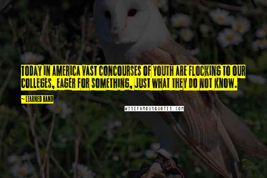 Learned Hand Quotes: Today in America vast concourses of youth are flocking to our colleges, eager for something, just what they do not know.