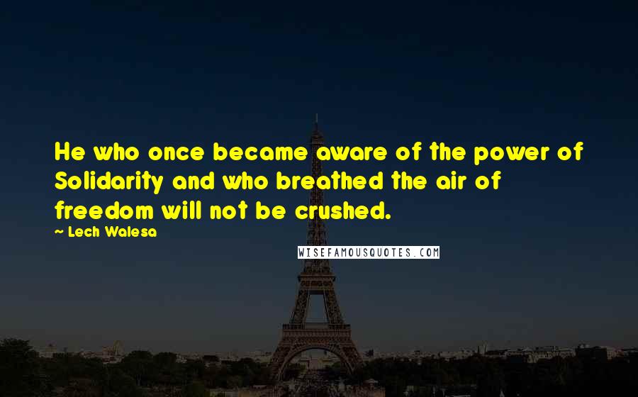 Lech Walesa Quotes: He who once became aware of the power of Solidarity and who breathed the air of freedom will not be crushed.