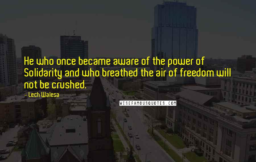 Lech Walesa Quotes: He who once became aware of the power of Solidarity and who breathed the air of freedom will not be crushed.