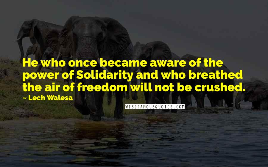 Lech Walesa Quotes: He who once became aware of the power of Solidarity and who breathed the air of freedom will not be crushed.