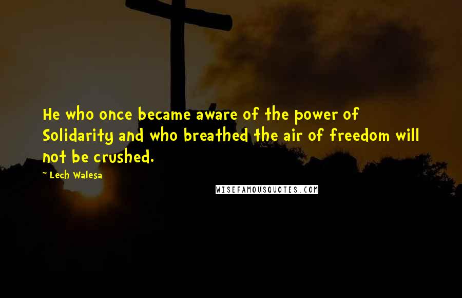 Lech Walesa Quotes: He who once became aware of the power of Solidarity and who breathed the air of freedom will not be crushed.