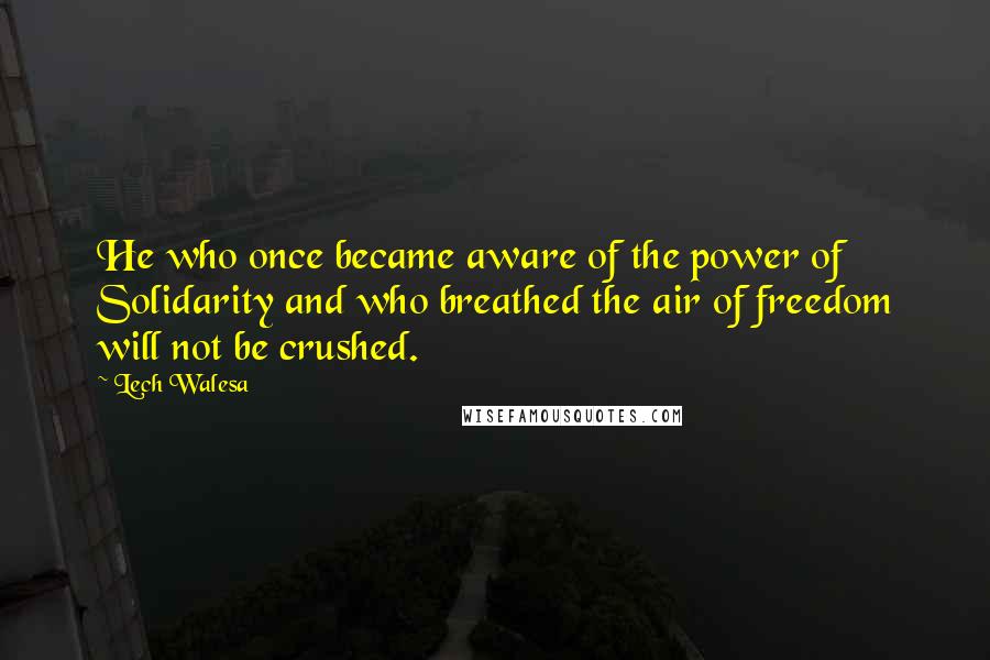 Lech Walesa Quotes: He who once became aware of the power of Solidarity and who breathed the air of freedom will not be crushed.