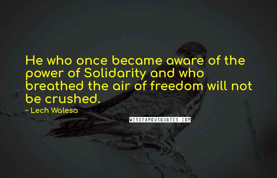 Lech Walesa Quotes: He who once became aware of the power of Solidarity and who breathed the air of freedom will not be crushed.