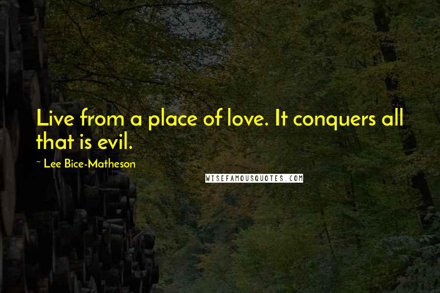 Lee Bice-Matheson Quotes: Live from a place of love. It conquers all that is evil.