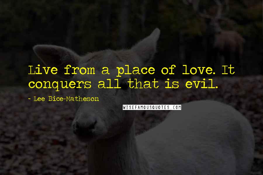 Lee Bice-Matheson Quotes: Live from a place of love. It conquers all that is evil.