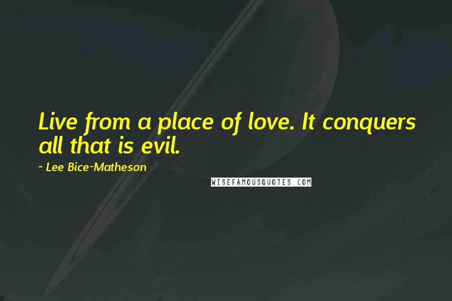 Lee Bice-Matheson Quotes: Live from a place of love. It conquers all that is evil.