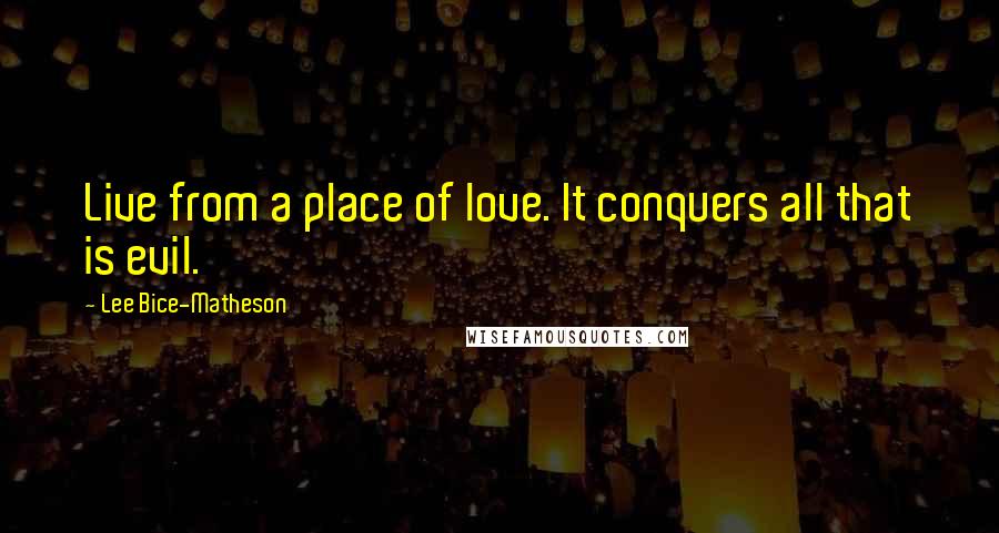 Lee Bice-Matheson Quotes: Live from a place of love. It conquers all that is evil.