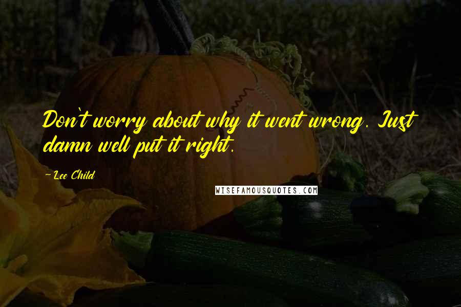 Lee Child Quotes: Don't worry about why it went wrong. Just damn well put it right.